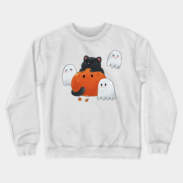 Cute Halloween cat and ghost Crewneck Sweatshirt by Itsacuteart